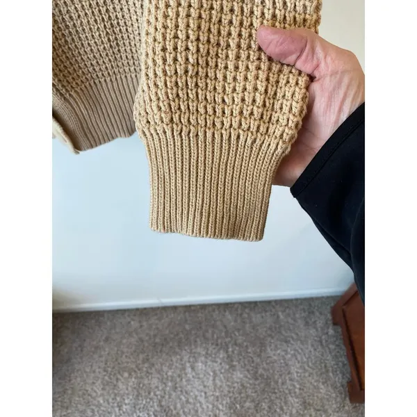 Qualfort Womens Knit Cardigan XL Beige Button-Up 100% Cotton Lightweight Sweater - Image 3