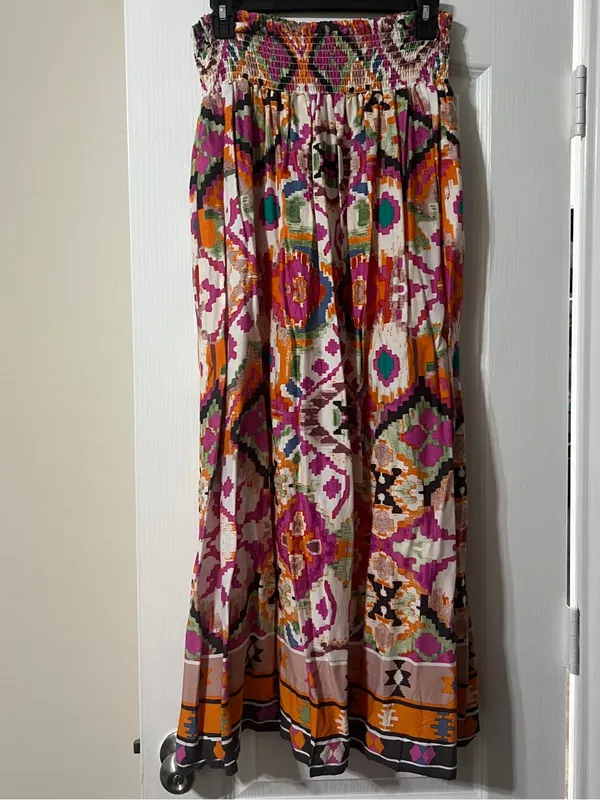 Boho Off-Shoulder Smocked in Pink & Orange - Image 4