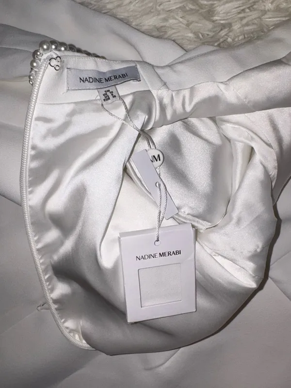 NEW Nadine Merabi White Audrina Athena Beaded Long Sleeve Minidress Sz 6 - Image 11