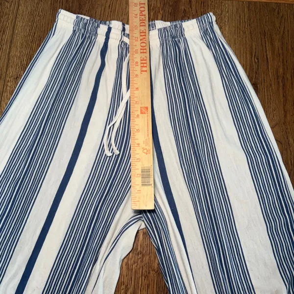 H&M Blue White Striped Wide Leg Pants Womens M Boho casual nautical pull on - Image 5