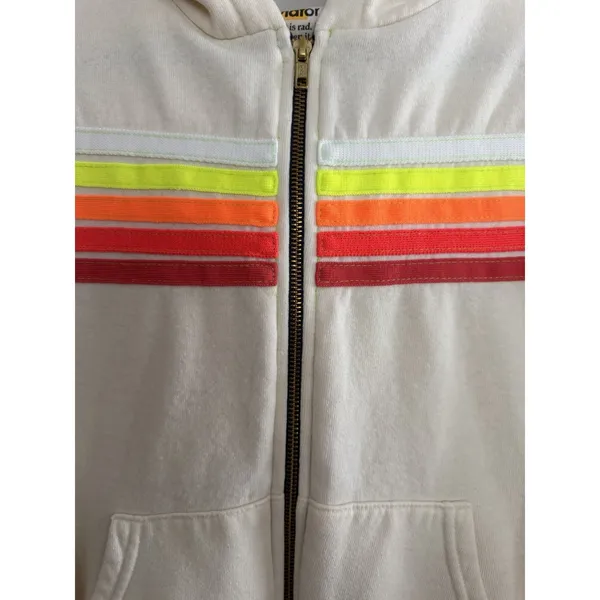 Aviator Nation‎ 5 Stripe Zip Hoodie Vintage White/White Neon Size XS - Image 9