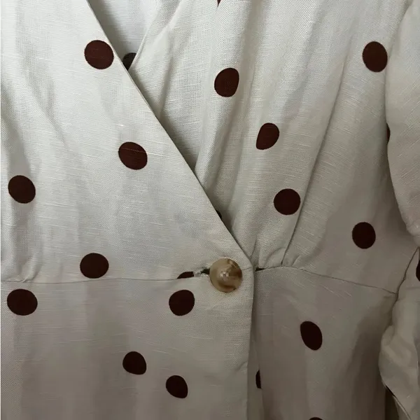 Moon River Polka Dot Midi dress SIZE MEDIUM Cream/brown Linen Blend - Image 7