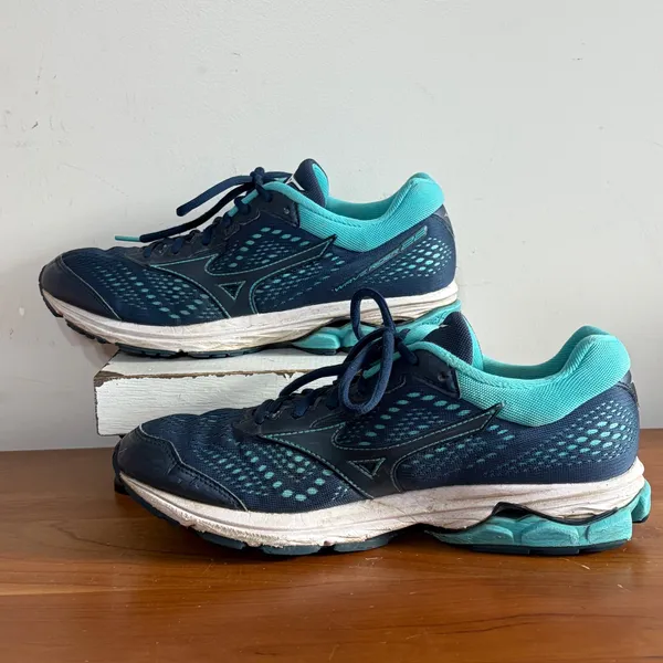 Mizuno Wave Rider 22 Navy Teal Running Shoes Womens 9.5 J1GD183170‎ - Image 2
