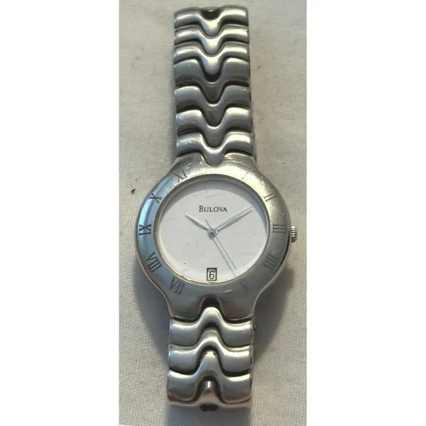 Bulova Ladies Silver Tone Quartz Watch Roman Numerals Stainless‎ Steel - Image 2
