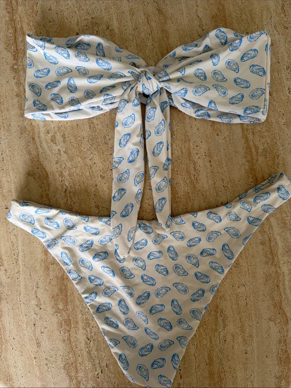 Toasted Coconut Oyster Print Strapless Top & Bottom - Image 4
