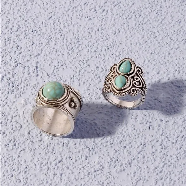 Native American Mermaid Turquoise silver ring set - Image 4