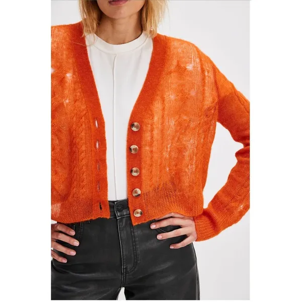 Free People Moon Sky Alpaca Cardigan Orange Zest Size L NWT‎ - Image 10