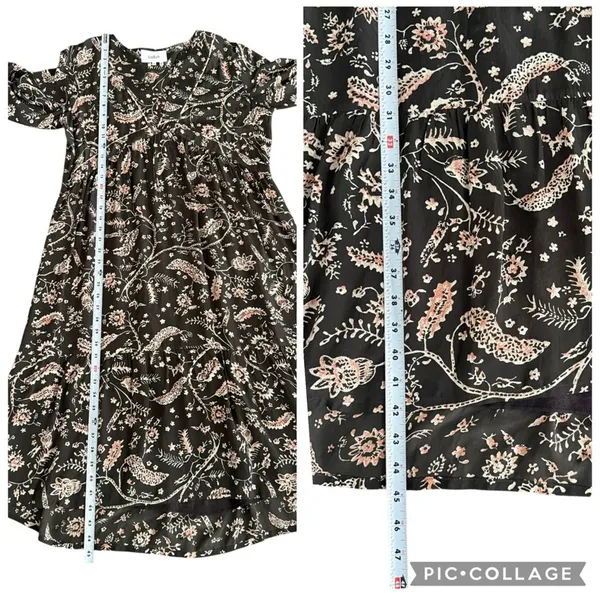 ba&sh Cherry Midi Shift Dress Babydoll V-Neckline Brown Floral Women’s US 6 - Image 12