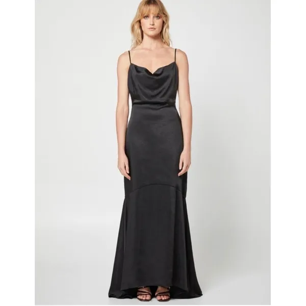 Elliatt Felecia Black Hammered Satin Maxi‎ Gown Sz Small NWT Retail $298 - Image 3