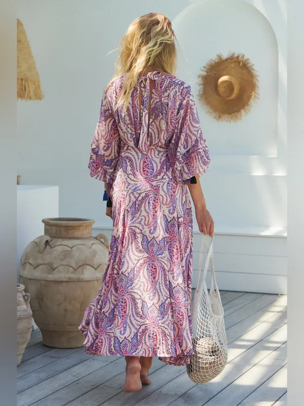 NWT Free People Purple Paisley Balloon Sleeve ‘Mirage’ Tassel Maxi Dress, Size 8 - Image 5