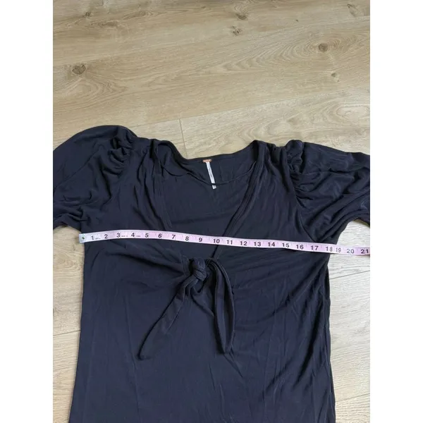 EUC Free People Tie The Knot Top Ribbed Puffed Long Sleeves Black Modal Size L - Image 8