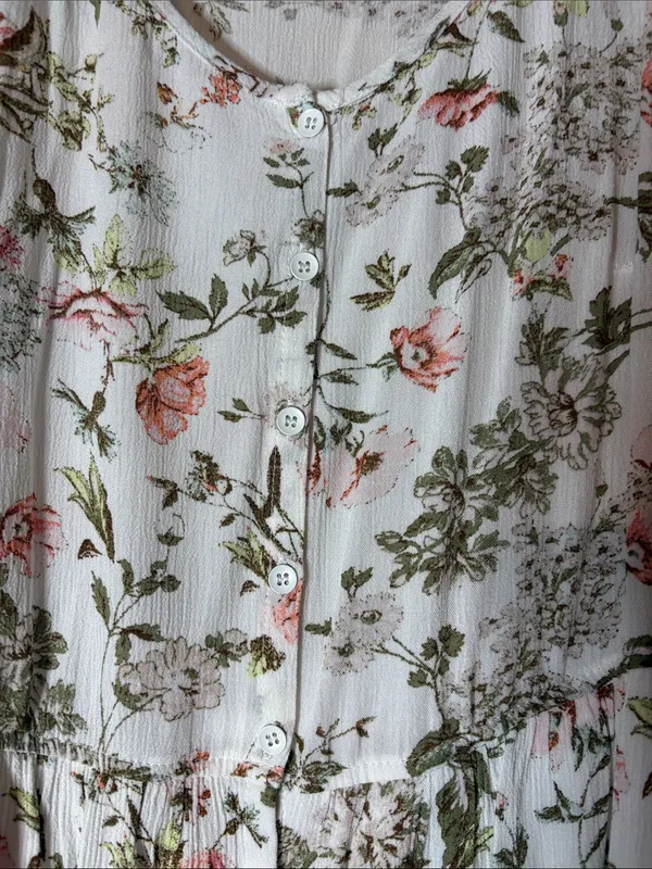Frye Floral Button-Front sleeveless Maxi Dress White with Pink & Olive large - Image 3