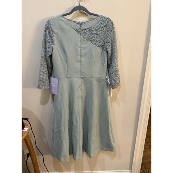 JS Collections Women Asymmetrical Lace-Trim 3/4 Sleeve‎ Fit & Flare Dress Size 8 - Image 5