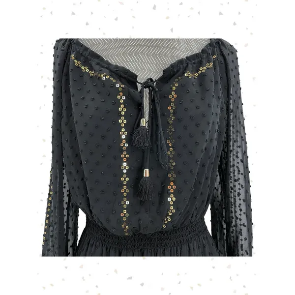 Altuzarra + Target Black Maxi Dress Gold Sequins Long Sleeves Cocktail Size 6 - Image 2