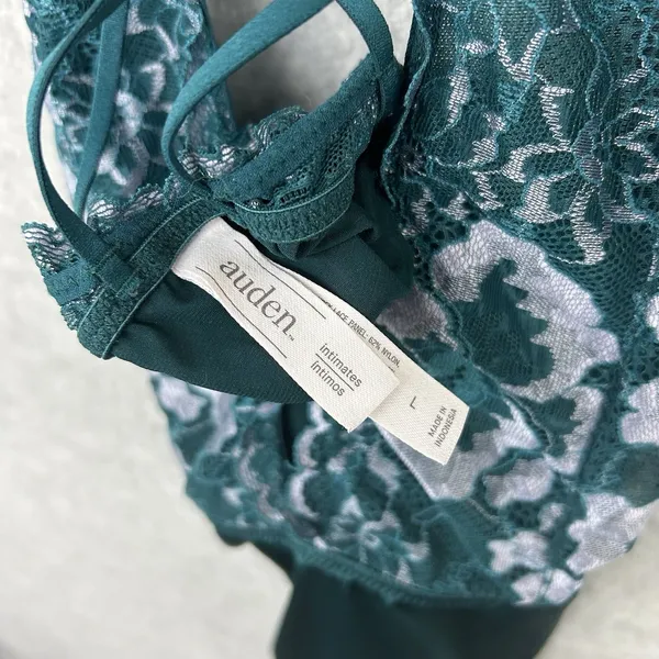 Auden Plunge Babydoll Nightie Satin Lace Strappy Back Nightie Women’s L Teal - Image 4