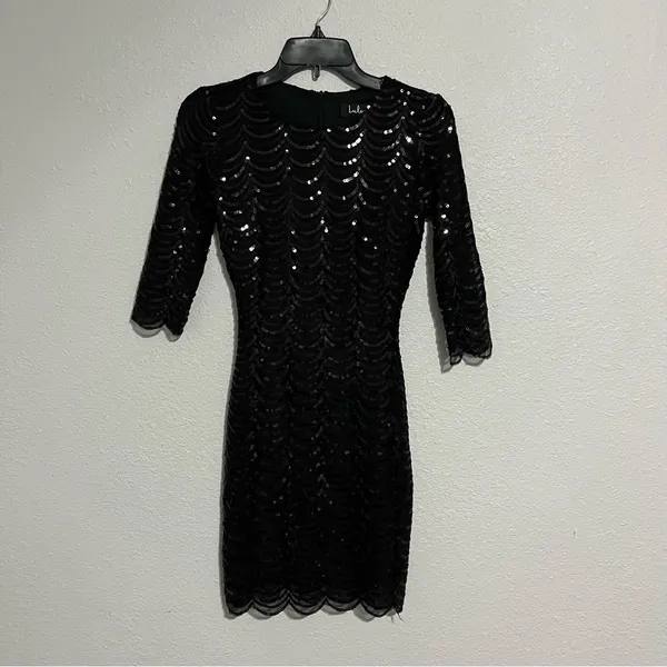 Lulu’s Star Dust Black Sequin Bodycon Dress Size XS - Image 3