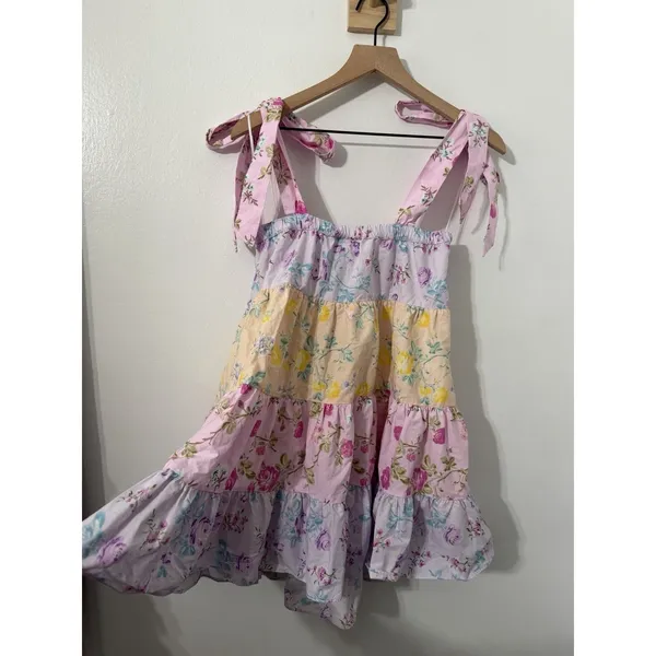 LoveShackFancy x Target Jeanne Tiered Dress 100% Cotton Tie Strap Babydoll Small - Image 8