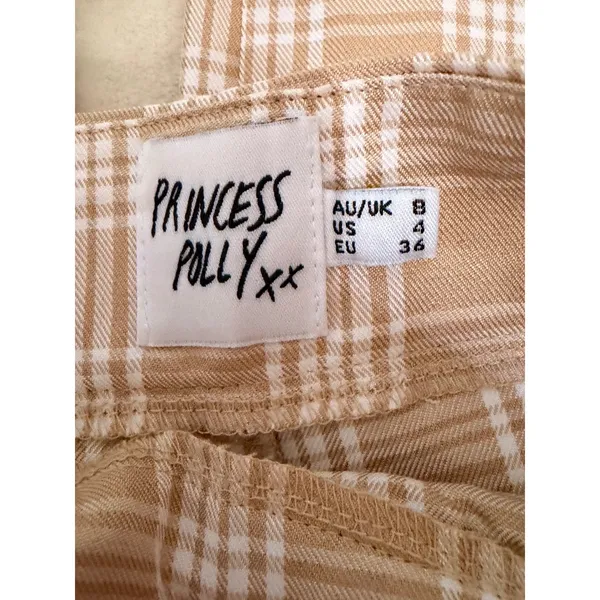 Princess Polly Archer‎ Plaid Wide Leg Trousers Pants Beige Tan Cream Women Sz 4 - Image 8