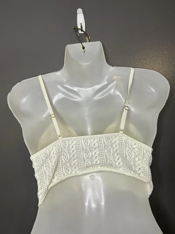 Aerie Bralette Bra Womens Medium White Lace Wireless Unlined Longline Crop - Image 4