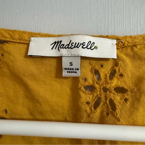 Madewell Mustard Yellow Eyelet Faux Wrap Shirt Size Small - Image 8
