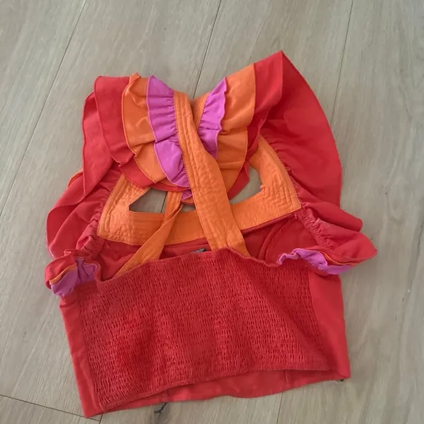 Triple Threads Boutique Ruffled Colorblock Top Red - Image 3
