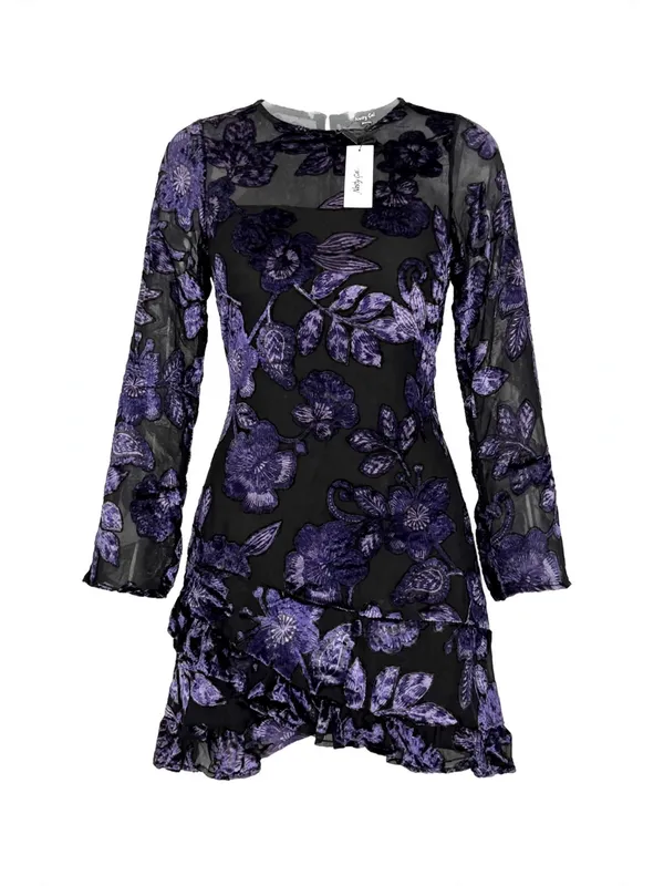 Nasty Gal Black Dress with Purple Floral Burnout - Image 2