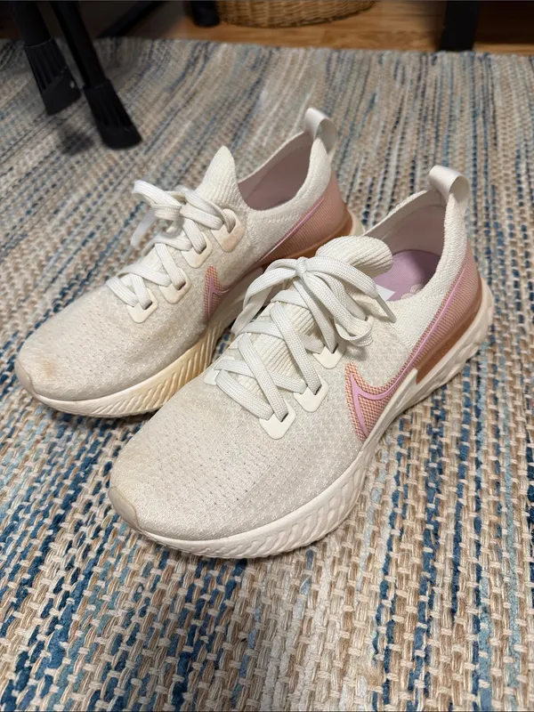 Nike Women's Running Sneakers in Cream & Pink Accent - Image 5