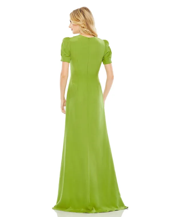 Mac Duggal Plunge Neck Puff Sleeve Cut Out Gown - Image 2