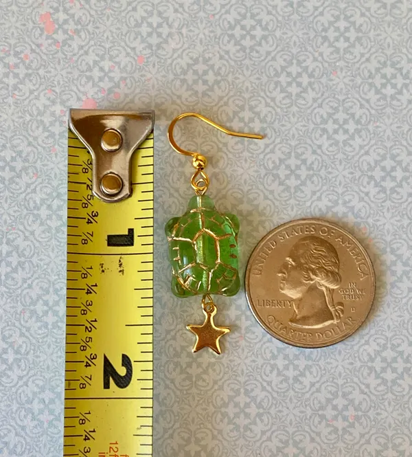 cute boho retro funky vintage style Czech turtle & star earrings🐢🌟 - Image 8