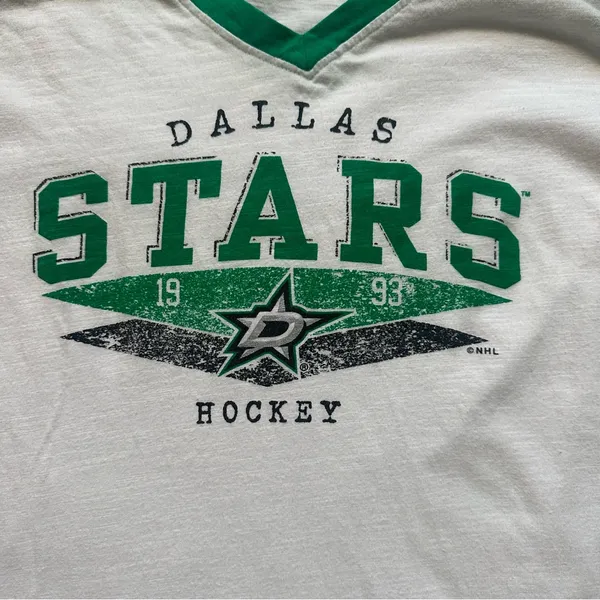 Dallas Stars NHL Hockey Long Sleeve Raglan Tee Green White Womens Large - Image 5