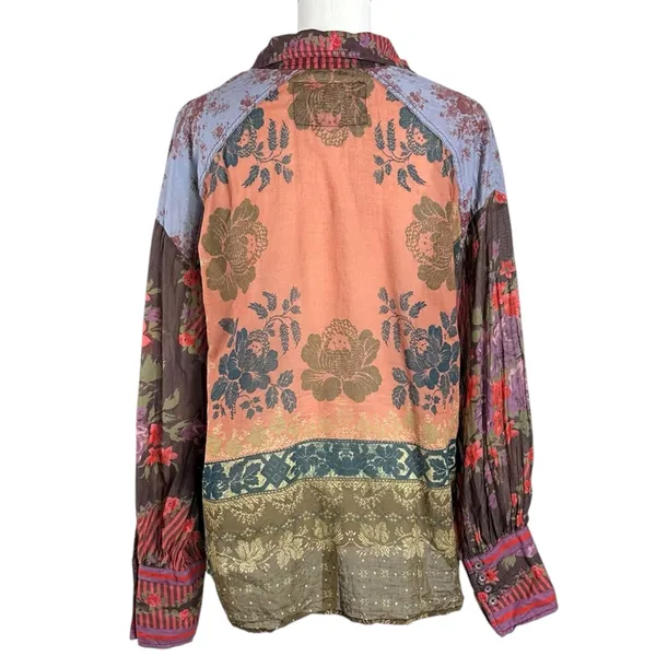 Free People Bohemian Patchwork Flower Patch Top Berry Combo Oversized Small Fall - Image 10