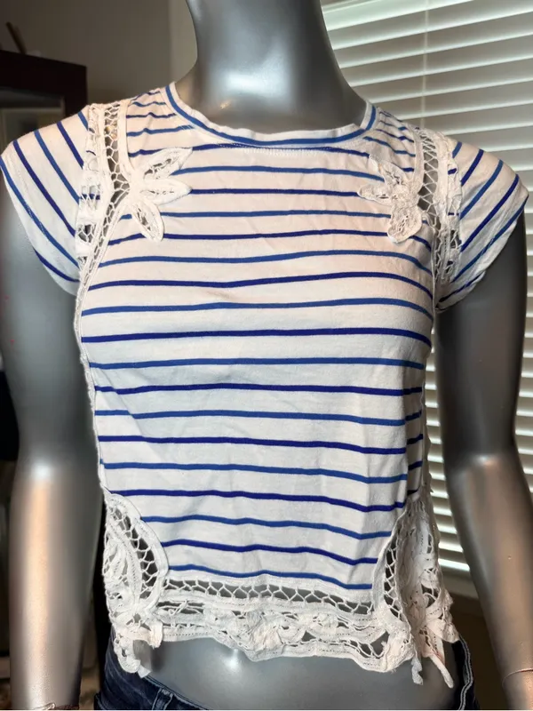 Anthropologie Maeve XS Striped Lace Crochet Crop Top 100% Cotton Boho Festival - Image 5