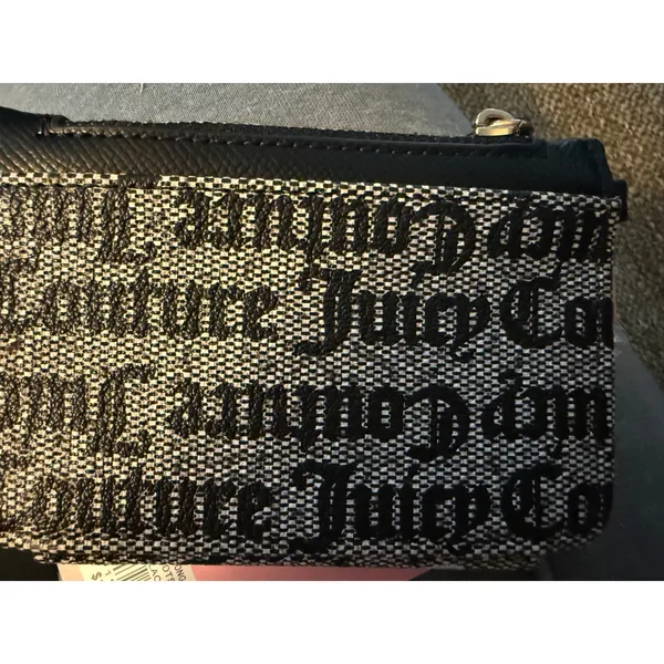 Juicy Couture Card Case Wallet Black Jacquard Logo Strawberry Heart Keychain NWT - Image 3