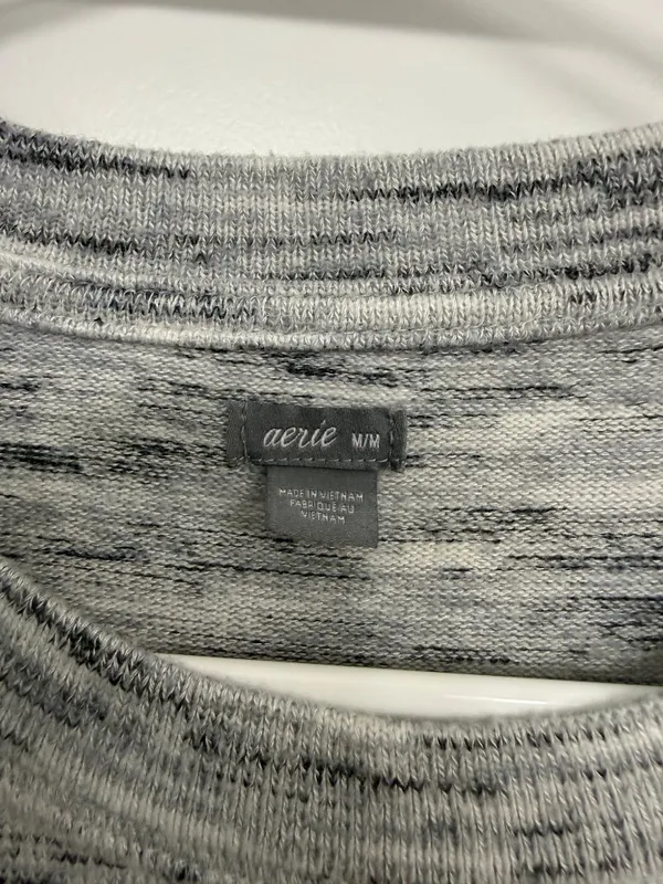Aerie Gray Marled Drawstring Hem Pullover Top M - Image 5