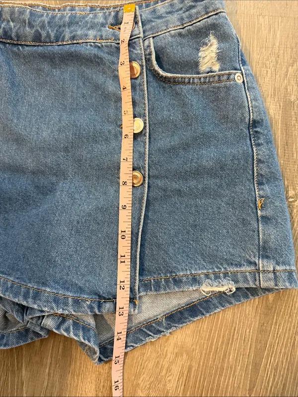 Zara XS Womens Distressed Denim Wrap-Front Skort Mini Skirt Casual Blue Shorts - Image 5