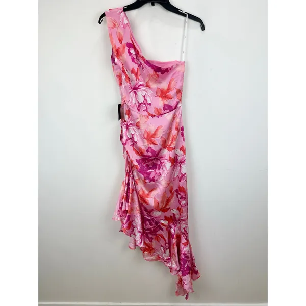 Lulus Divinely Blooming Pink Multi Floral One-Shoulder Midi Dress Party XS NWT - Image 9