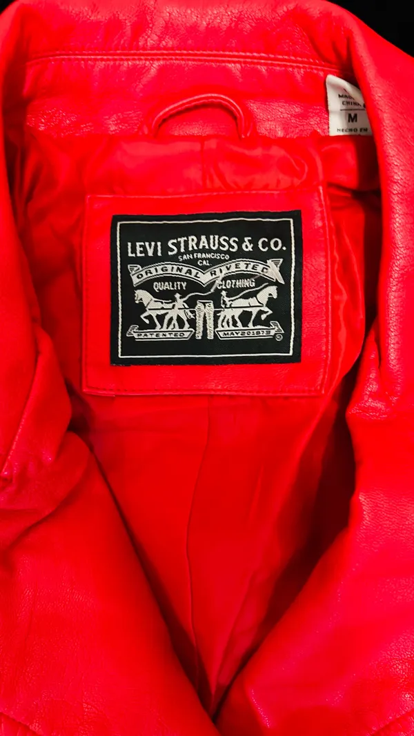 LEVI’s STRAUSS & CO Red Faux Leather Bomber Jacket - Image 19