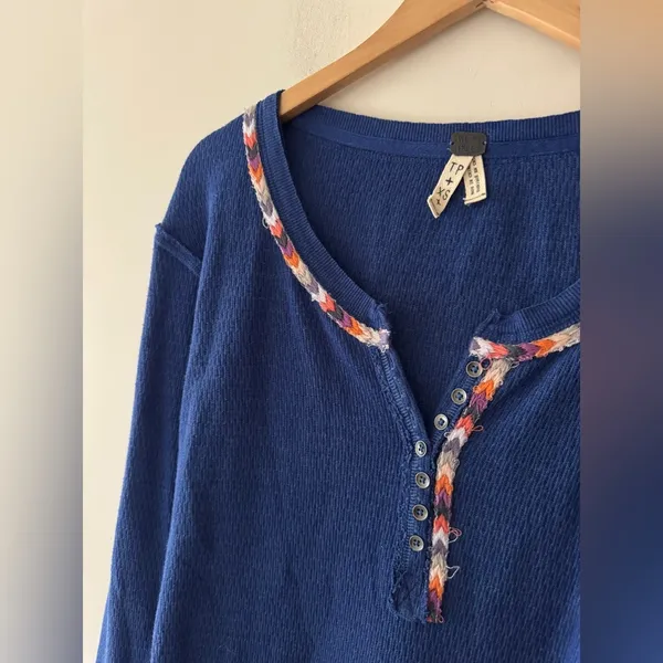 We The Free Royal Blue Rainbow Thermal Henley Long‎ Sleeve Top - Image 3