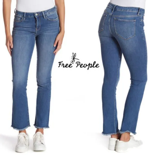 Free People Straight High Waist Frayed Hem Jeans - Image 3