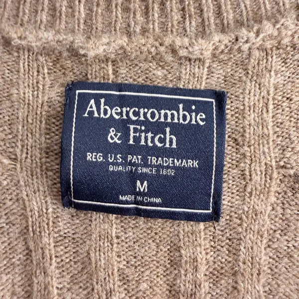 Abercrombie & Fitch tan ribbed cable knit Sweater midi Dress long sleeve V neck - Image 3