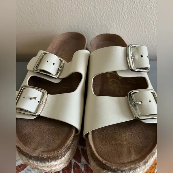Sam Edelman White Double Buckle Leather Platform Sandals Size 7 - Image 6