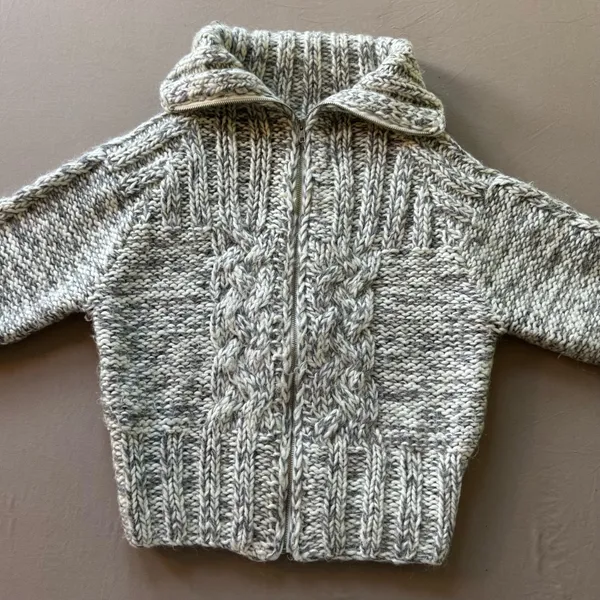 Chunky High Neck Wool Zip Up Sweater Gray - Image 2