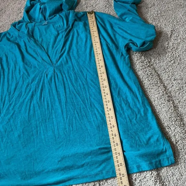 Beyond Yoga Womens XL‎ Teal Blue Heathered Lightweight V-Neck Hoodie Pullover - Image 5