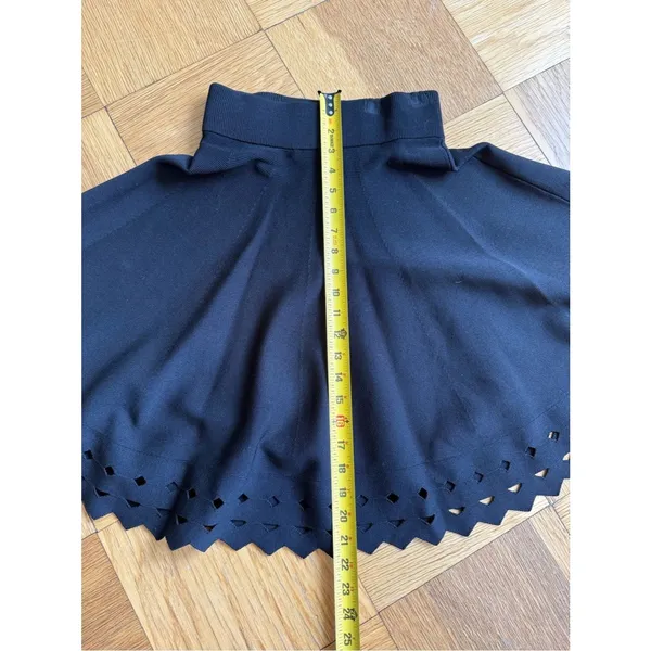NWT Maje $295 June Full Knit Knee Length Skirt w/ Laser Cutouts, Black, Size 1/S - Image 11