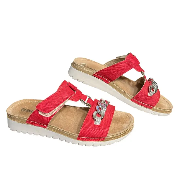 Inblu Shoes Womens Size US 7.5 Red Slide Sandals Chain Leather Footbed Slip On - Image 10