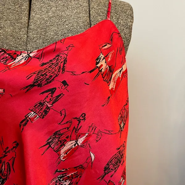 Vintage 90s Natori Private Luxuries Red Silk Cami Art Print Slip Tank XL💛 - Image 6