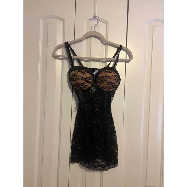 ADORE ME Black‎ Lace Corset Babydoll Chemise Teddy Lingerie M - Image 7