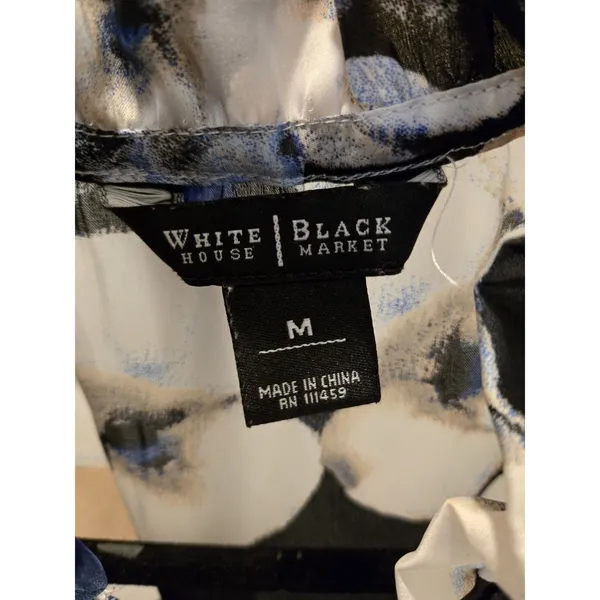 White House Black Market Floral Tie Neck Ruffle Chiffon Blouse Top Women Size M - Image 5