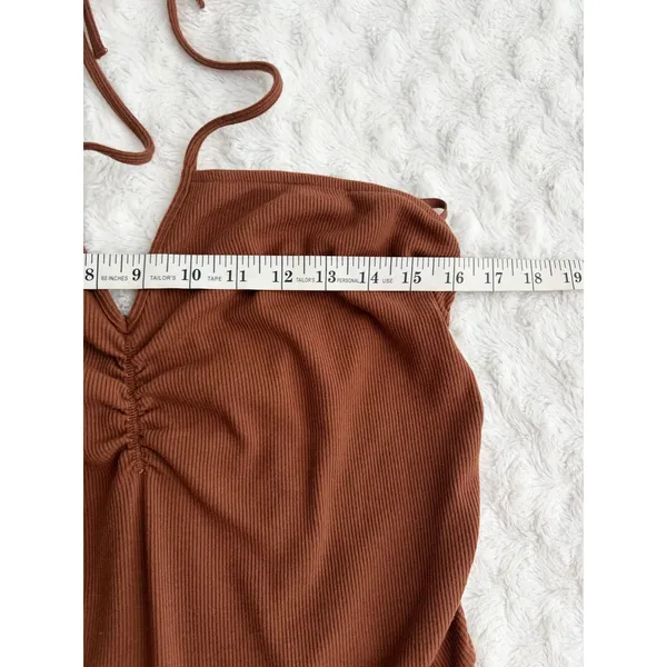NEW Aerie Brown Halter Ribbed Slim Flare V-neck Boho Casual Jumpsuit XXL - Image 7