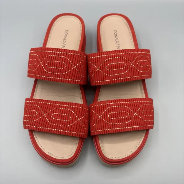 Donald Pliner Cait Sandals Size 9 Red Wedge Slides Summer Tomato Girl Mules - Image 2